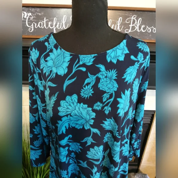 JM Collection Teal Floral Women's Tunic - Picture 8 of 9